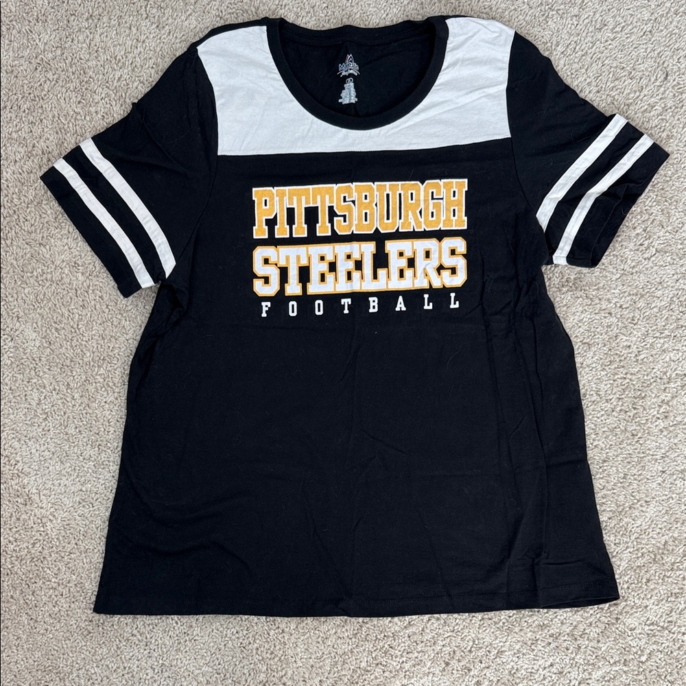 Pittsburgh Steelers Women’s‎ Black and White Round Neck Tunic T-Shirt 2X